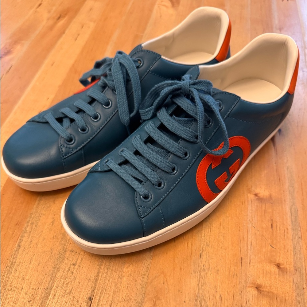 Gucci Teal and Orange Leather Sneakers